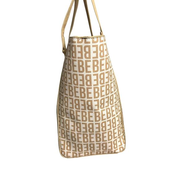 Bebe Ashley Logo Print Tote Bag Tan Handbag Purse XL Large School Work - Picture 4 of 16